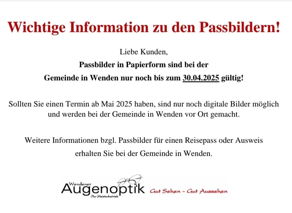 Info zur Einstellung unseres Passbilderservice